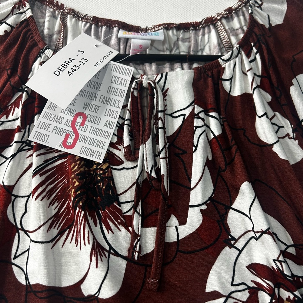 NWT - Lularoe Small Debra Floral Brown and White Women's Top - Picture 5 of 8